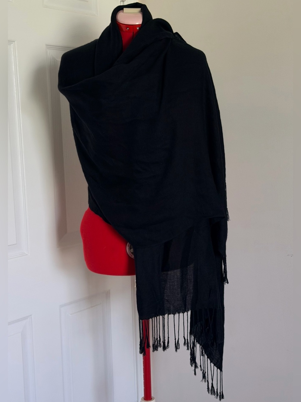 Vintage 100% Cashmere Pashmina Scarf Black Shawl Wrap Large Stole 26x72 Luxury - Picture 6 of 6